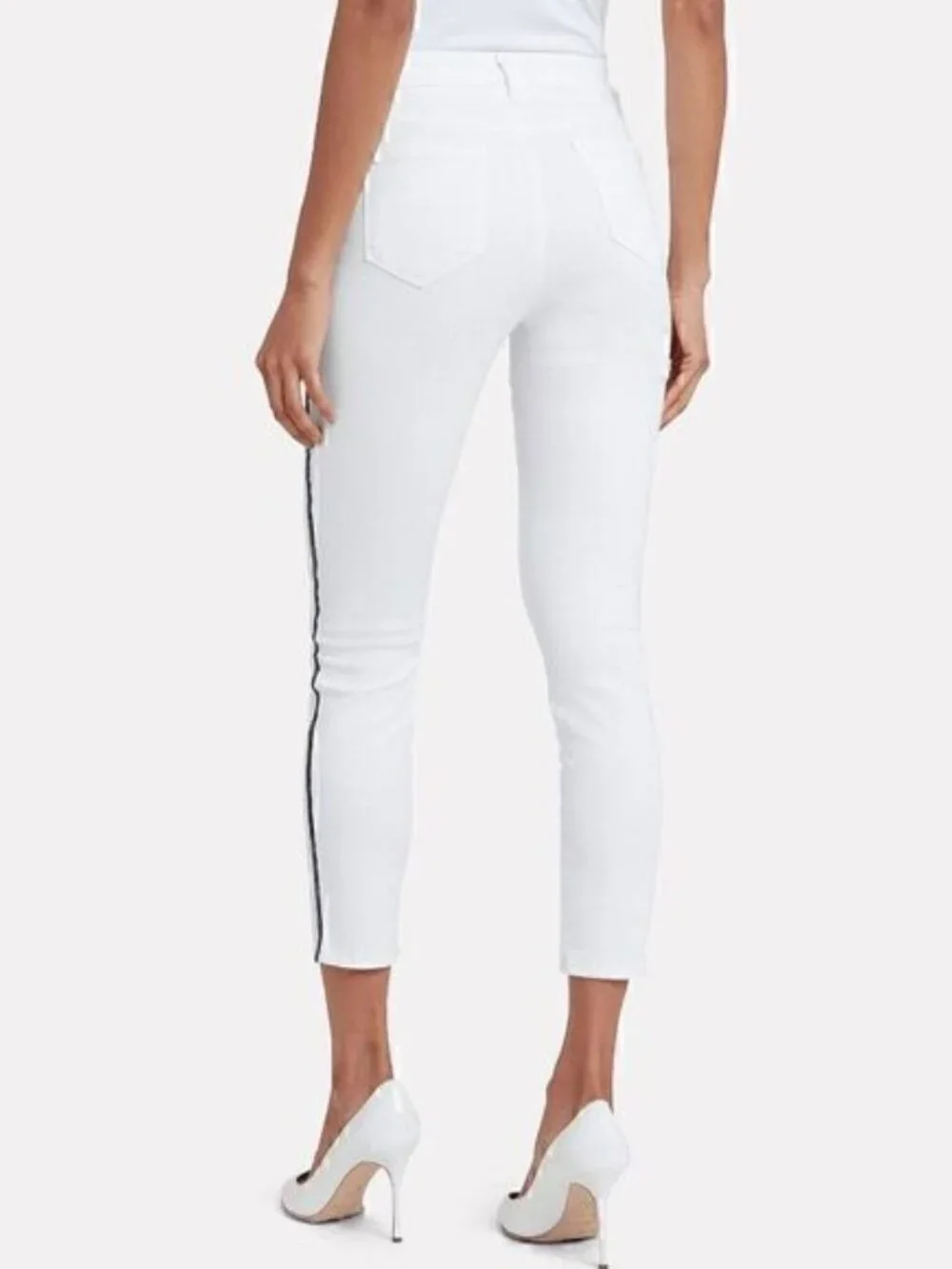 L'agence Womens White Margot High Rise Velvet Stripes Skinny Jeans Size 24